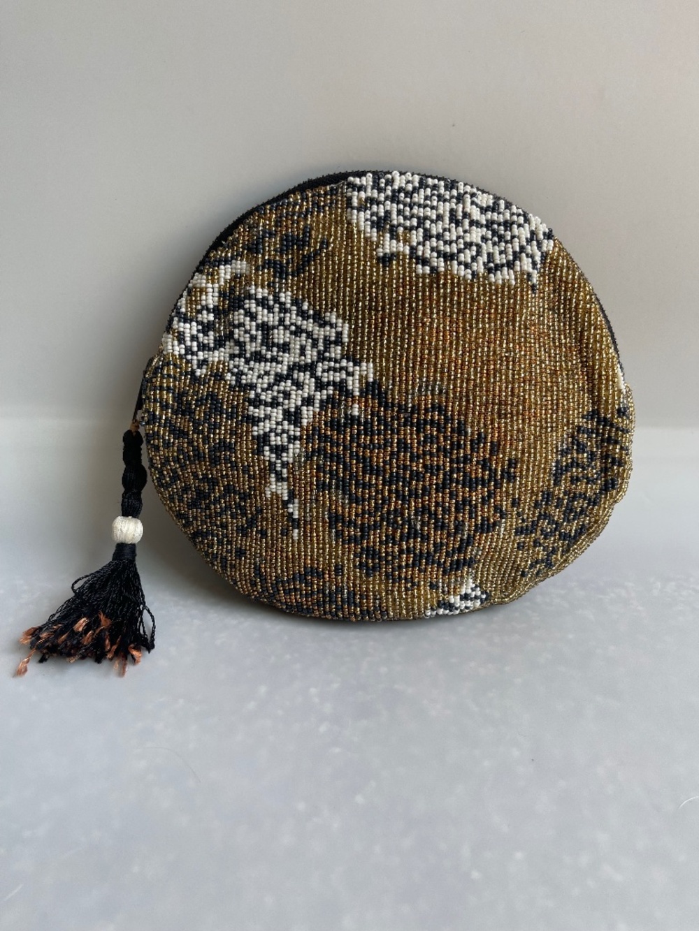 Jasper & Jeera Anthropologie Beaded Circle Clutch Tassel Bag India